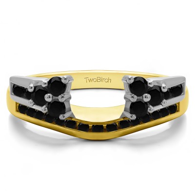 0.5 Ct. Black Round Cluster Anniversary ring wrap in Two Tone Gold