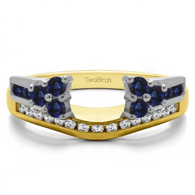 0.5 Ct. Sapphire and Diamond Round Cluster Anniversary ring wrap in Two Tone Gold