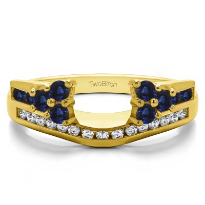 0.5 Ct. Sapphire and Diamond Round Cluster Anniversary ring wrap in Yellow Gold