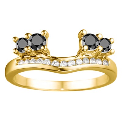 0.73 Ct. Black and White Four Stone Solitaire Anniversary Ring Wrap Enhancer in Yellow Gold