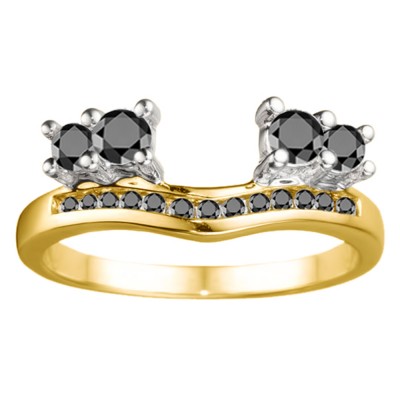 0.34 Ct. Black Four Stone Solitaire Anniversary Ring Wrap Enhancer in Two Tone Gold