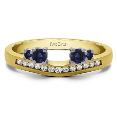 0.34 Ct. Sapphire and Diamond Four Stone Solitaire Anniversary Ring Wrap Enhancer in Two Tone Gold