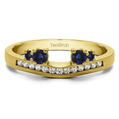 0.34 Ct. Sapphire and Diamond Four Stone Solitaire Anniversary Ring Wrap Enhancer in Yellow Gold