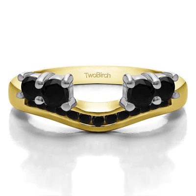 0.34 Ct. Black Four Stone Solitaire Anniversary Ring Wrap Enhancer in Two Tone Gold