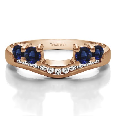 0.34 Ct. Sapphire and Diamond Four Stone Solitaire Anniversary Ring Wrap Enhancer in Rose Gold