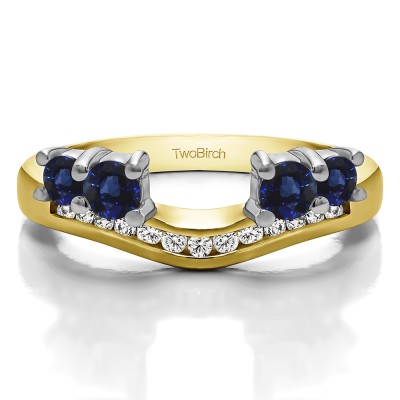 0.34 Ct. Sapphire and Diamond Four Stone Solitaire Anniversary Ring Wrap Enhancer in Two Tone Gold