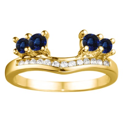 0.34 Ct. Sapphire and Diamond Four Stone Solitaire Anniversary Ring Wrap Enhancer in Yellow Gold