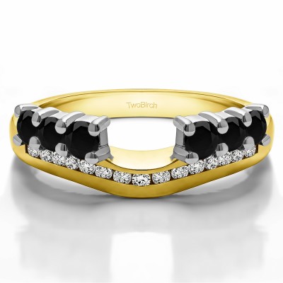 0.49 Ct. Black and White Six Stone Anniversary Ring Wrap with Channel Set Band in Two Tone Gold