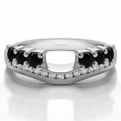 0.49 Ct. Black and White Six Stone Anniversary Ring Wrap with Channel Set Band