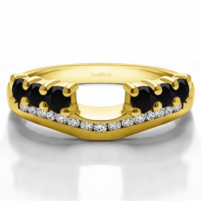 0.49 Ct. Black and White Six Stone Anniversary Ring Wrap with Channel Set Band in Yellow Gold
