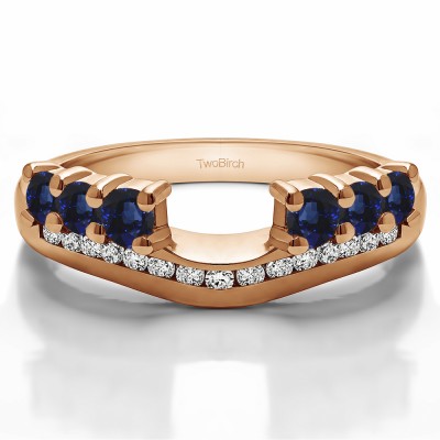 0.49 Ct. Sapphire and Diamond Six Stone Anniversary Ring Wrap with Channel Set Band in Rose Gold