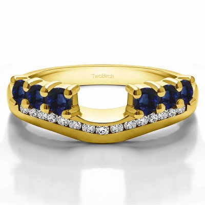 0.49 Ct. Sapphire and Diamond Six Stone Anniversary Ring Wrap with Channel Set Band in Yellow Gold