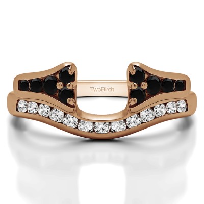 0.76 Ct. Black and White Round Channel Set Curved Anniversary Ring Wrap with Round  in Rose Gold