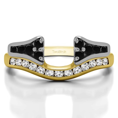 0.76 Ct. Black and White Round Channel Set Curved Anniversary Ring Wrap with Round  in Two Tone Gold