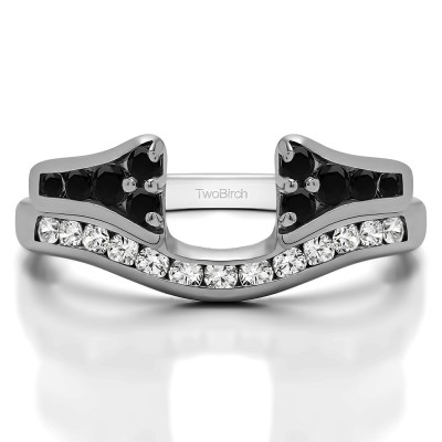 0.76 Ct. Black and White Round Channel Set Curved Anniversary Ring Wrap with Round