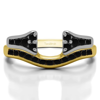 0.76 Ct. Black Round Channel Set Curved Anniversary Ring Wrap with Round  in Two Tone Gold