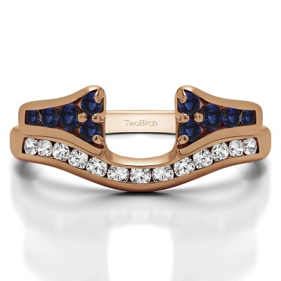 0.48 Ct. Sapphire and Diamond Round Channel Set Curved Anniversary Ring Wrap with Round  in Rose Gold