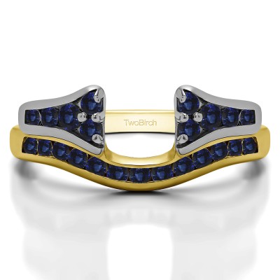 0.48 Ct. Sapphire Round Channel Set Curved Anniversary Ring Wrap with Round  in Two Tone Gold