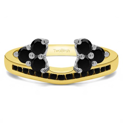 0.25 Ct. Black Round Cluster Contour Channel Set Anniversary Ring Wrap in Two Tone Gold