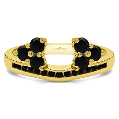 0.25 Ct. Black Round Cluster Contour Channel Set Anniversary Ring Wrap in Yellow Gold