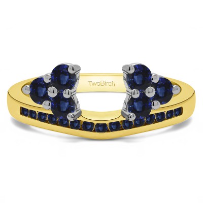 0.25 Ct. Sapphire Round Cluster Contour Channel Set Anniversary Ring Wrap in Two Tone Gold