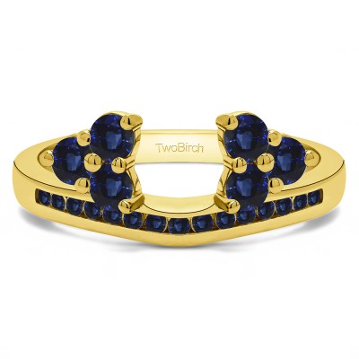 0.25 Ct. Sapphire Round Cluster Contour Channel Set Anniversary Ring Wrap in Yellow Gold