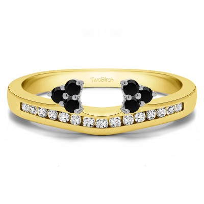 0.51 Ct. Black and White Round Cluster Contour Channel Set Anniversary Ring Wrap in Two Tone Gold