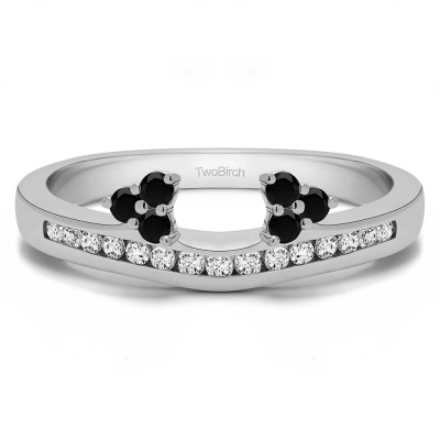 0.51 Ct. Black and White Round Cluster Contour Channel Set Anniversary Ring Wrap
