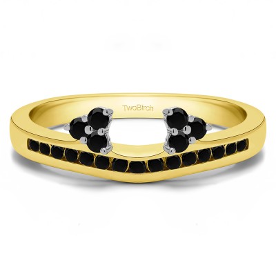 0.25 Ct. Black Round Cluster Contour Channel Set Anniversary Ring Wrap in Two Tone Gold