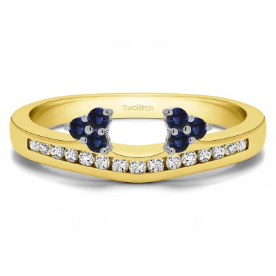0.25 Ct. Sapphire and Diamond Round Cluster Contour Channel Set Anniversary Ring Wrap in Two Tone Gold