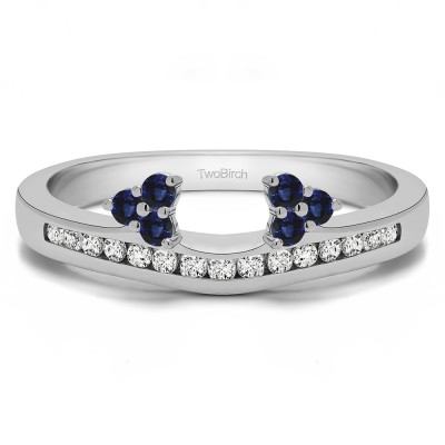 0.25 Ct. Sapphire and Diamond Round Cluster Contour Channel Set Anniversary Ring Wrap