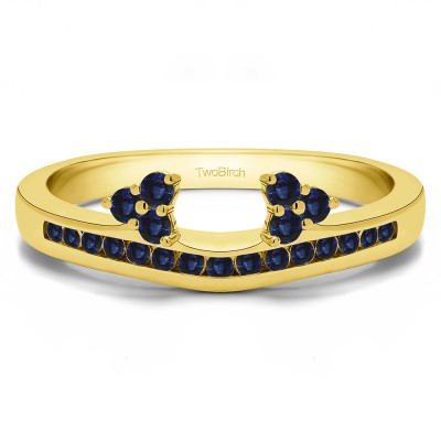 0.25 Ct. Sapphire Round Cluster Contour Channel Set Anniversary Ring Wrap in Yellow Gold