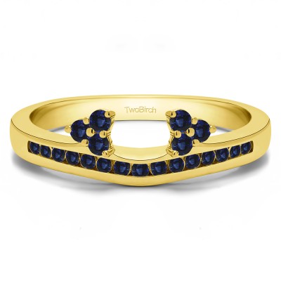 0.25 Ct. Sapphire Round Cluster Contour Channel Set Anniversary Ring Wrap in Yellow Gold