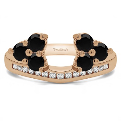 0.75 Ct. Black and White Round Cluster Contour Channel Set Anniversary Ring Wrap in Rose Gold