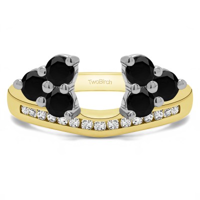 0.75 Ct. Black and White Round Cluster Contour Channel Set Anniversary Ring Wrap in Two Tone Gold