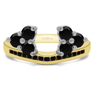 0.25 Ct. Black Round Cluster Contour Channel Set Anniversary Ring Wrap in Two Tone Gold