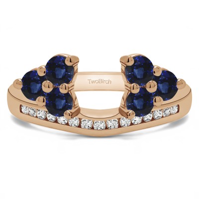 0.25 Ct. Sapphire and Diamond Round Cluster Contour Channel Set Anniversary Ring Wrap in Rose Gold