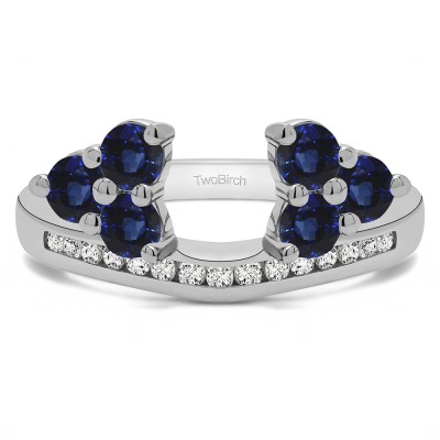 0.25 Ct. Sapphire and Diamond Round Cluster Contour Channel Set Anniversary Ring Wrap