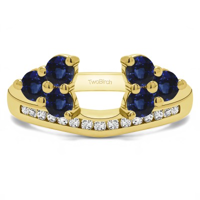 0.25 Ct. Sapphire and Diamond Round Cluster Contour Channel Set Anniversary Ring Wrap in Yellow Gold