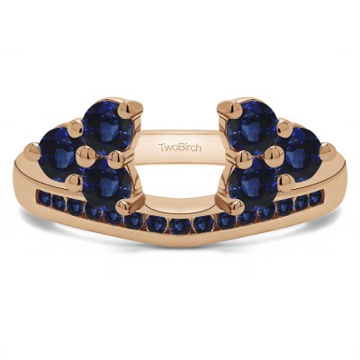 0.25 Ct. Sapphire Round Cluster Contour Channel Set Anniversary Ring Wrap in Rose Gold