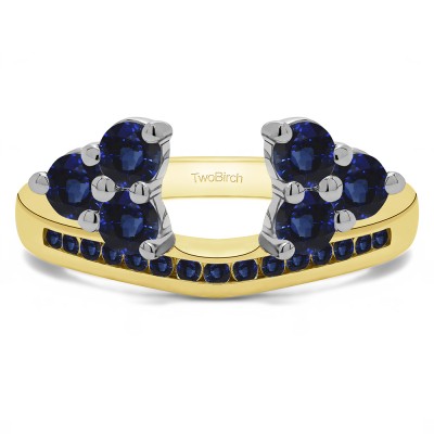 0.25 Ct. Sapphire Round Cluster Contour Channel Set Anniversary Ring Wrap in Two Tone Gold