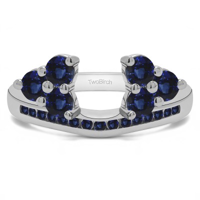 0.25 Ct. Sapphire Round Cluster Contour Channel Set Anniversary Ring Wrap