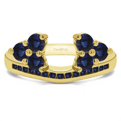 0.25 Ct. Sapphire Round Cluster Contour Channel Set Anniversary Ring Wrap in Yellow Gold