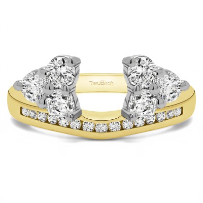 0.75 Ct. Round Cluster Contour Channel Set Anniversary Ring Wrap in Two Tone Gold