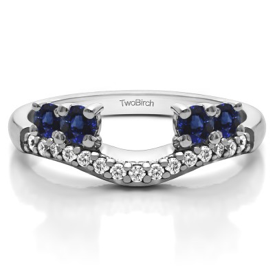0.49 Ct. Sapphire and Diamond Shared Prong Contour Four Stone Anniversary Ring Wrap