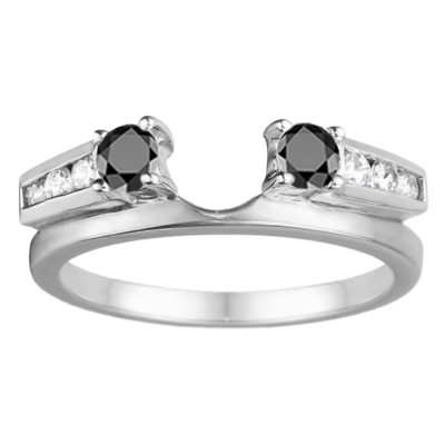 0.31 Ct. Black and White Round Channel and Prong Set Solitaire Ring Wrap