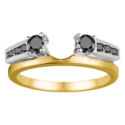 0.5 Ct. Black Round Channel and Prong Set Solitaire Ring Wrap  in Two Tone Gold