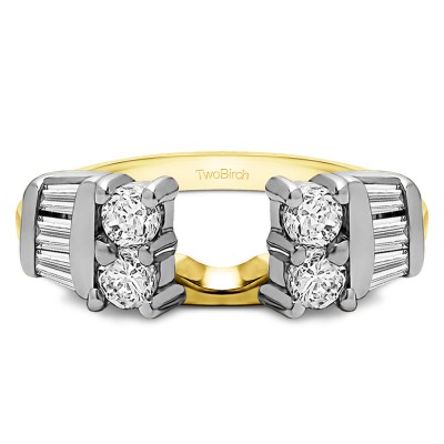 0.86 Ct. Round and Baguette Channel and Prong Ring Wrap Jacket in Two Tone Gold