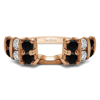 0.5 Ct. Black and White Three Row Bar Set Ring Wrap in Rose Gold