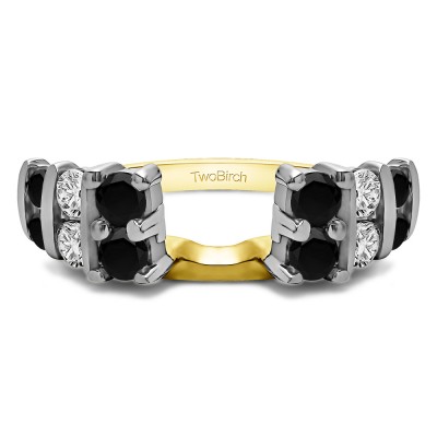 0.5 Ct. Black and White Three Row Bar Set Ring Wrap in Two Tone Gold